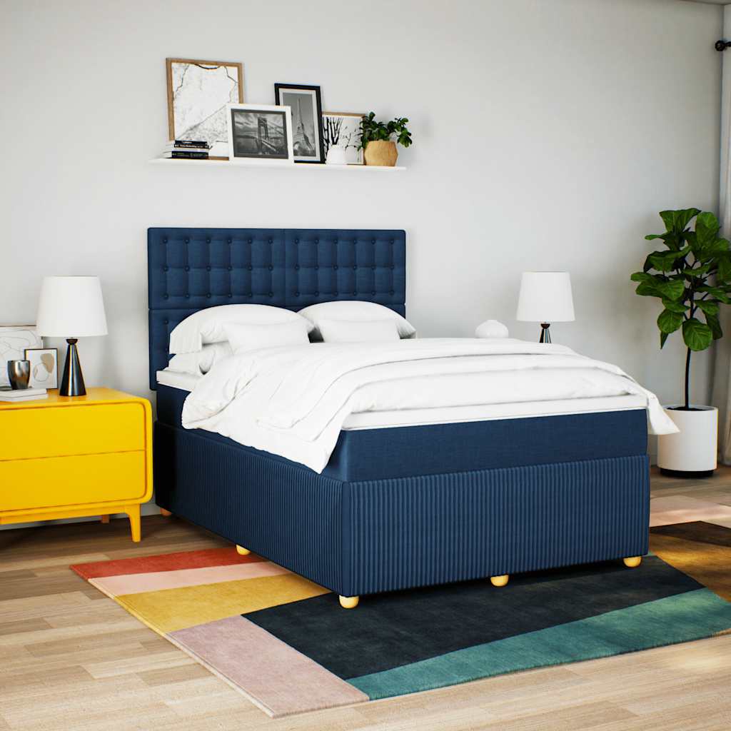 Sommier à lattes de lit avec matelas Bleu 140x190 cm Tissu - XIOS