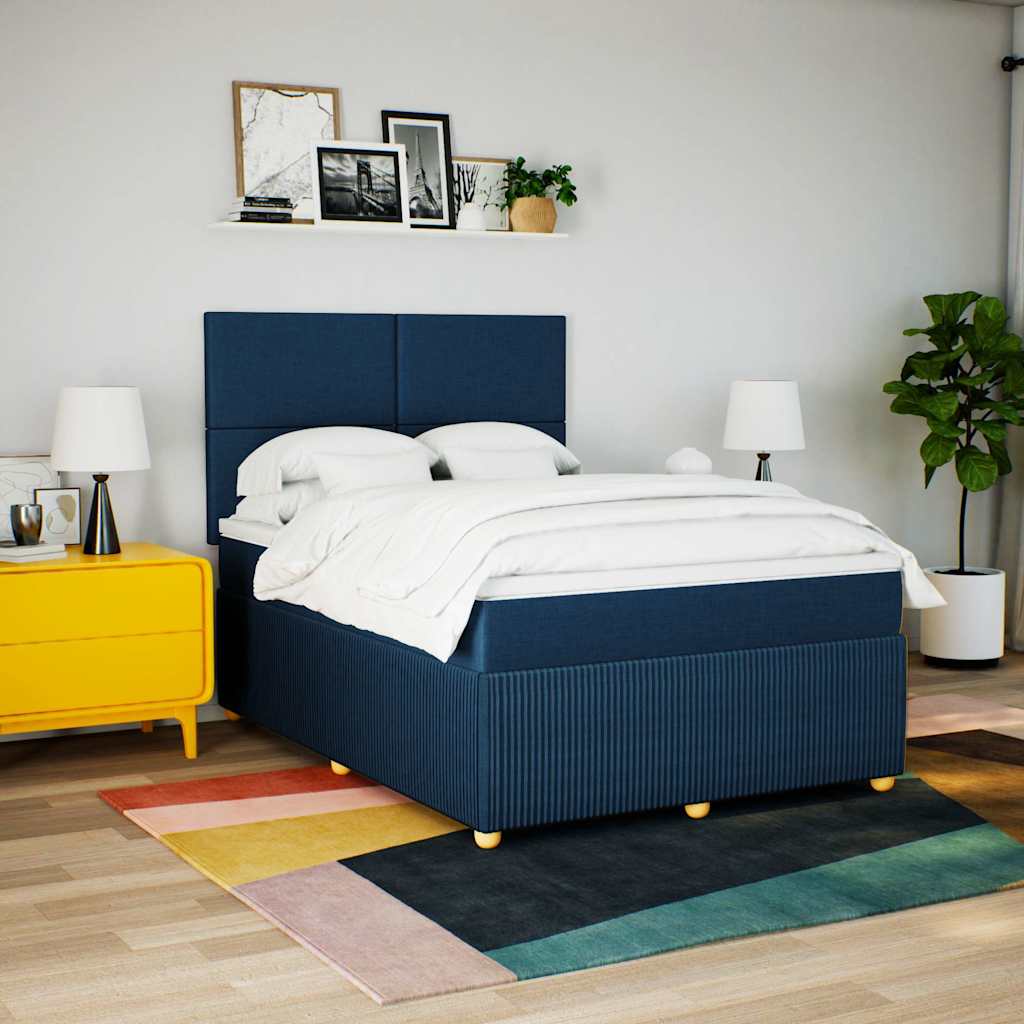 Sommier à lattes de lit avec matelas Bleu 160x200 cm Tissu - XIOS