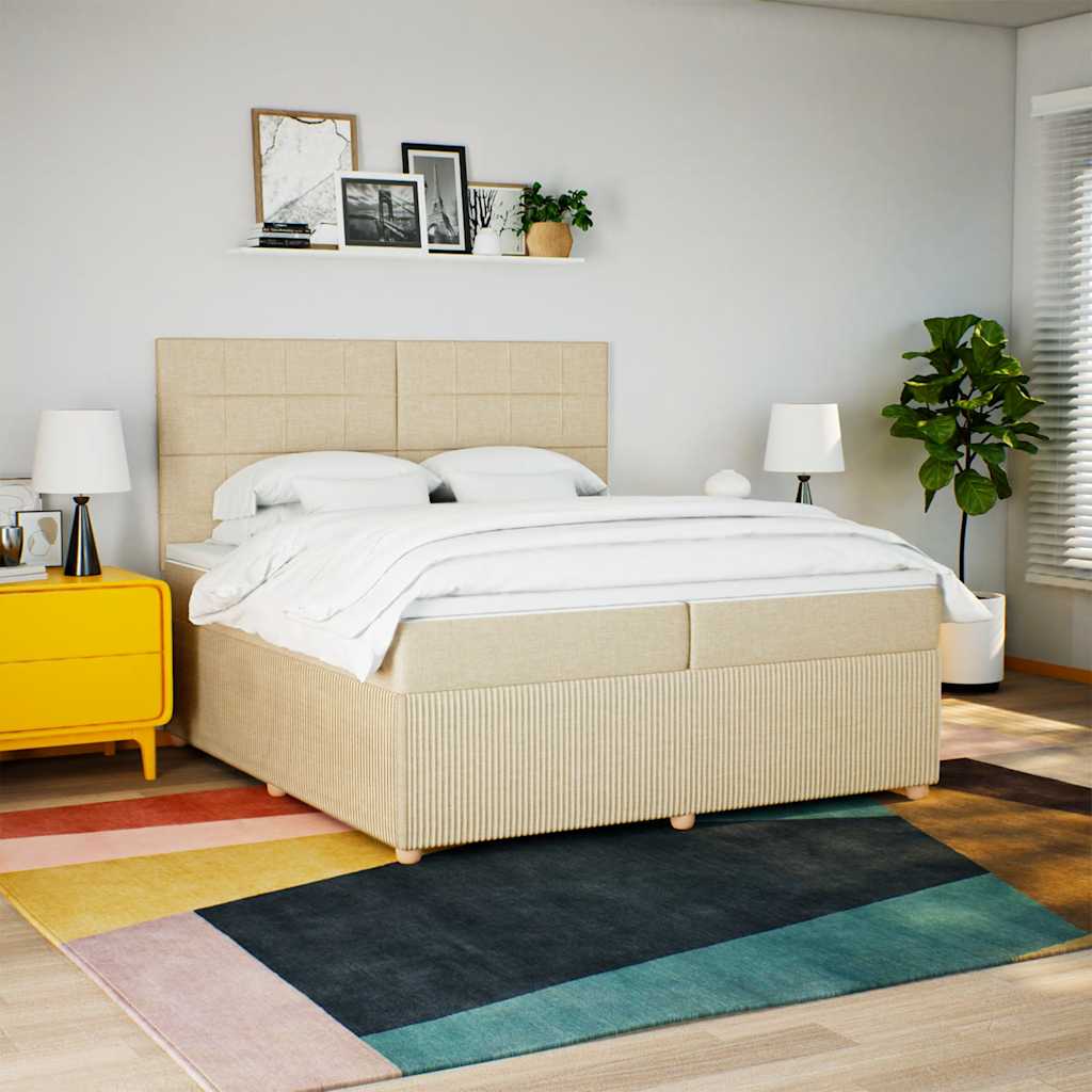 Sommier à lattes de lit avec matelas Crème 200x200 cm Tissu - XIOS