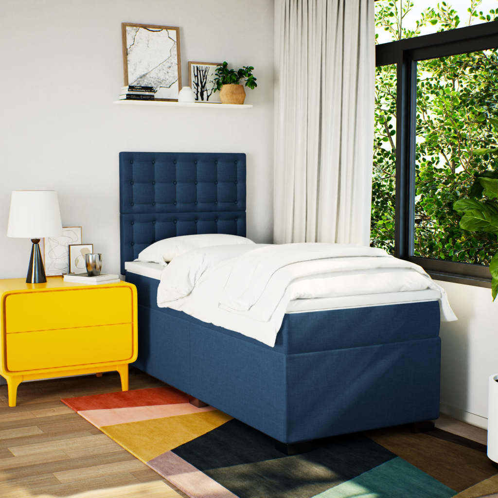 Sommier à lattes de lit avec matelas Bleu 100x200 cm Tissu - XIOS