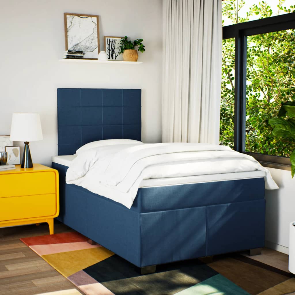 Sommier à lattes de lit avec matelas bleu 120x190 cm tissu - XIOS