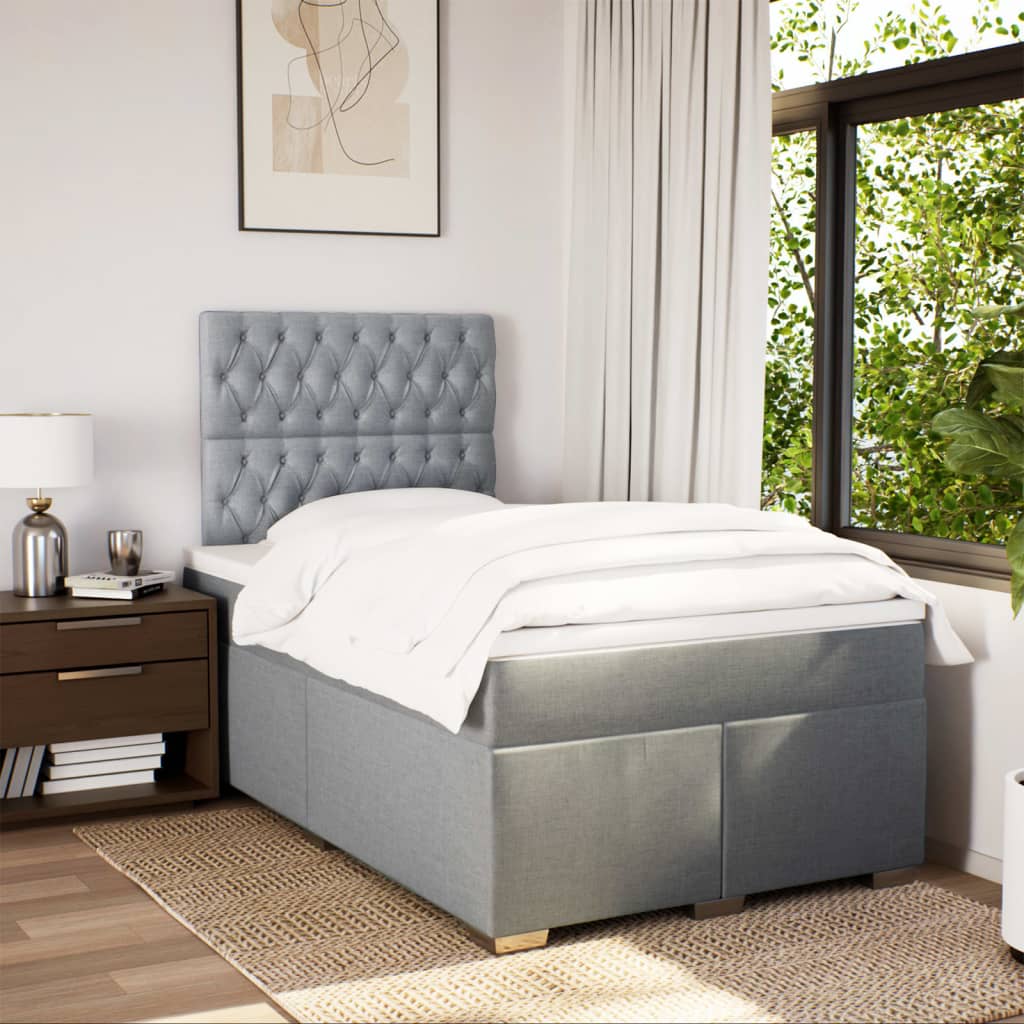 Sommier à lattes de lit et matelas gris clair 120x190 cm tissu - XIOS