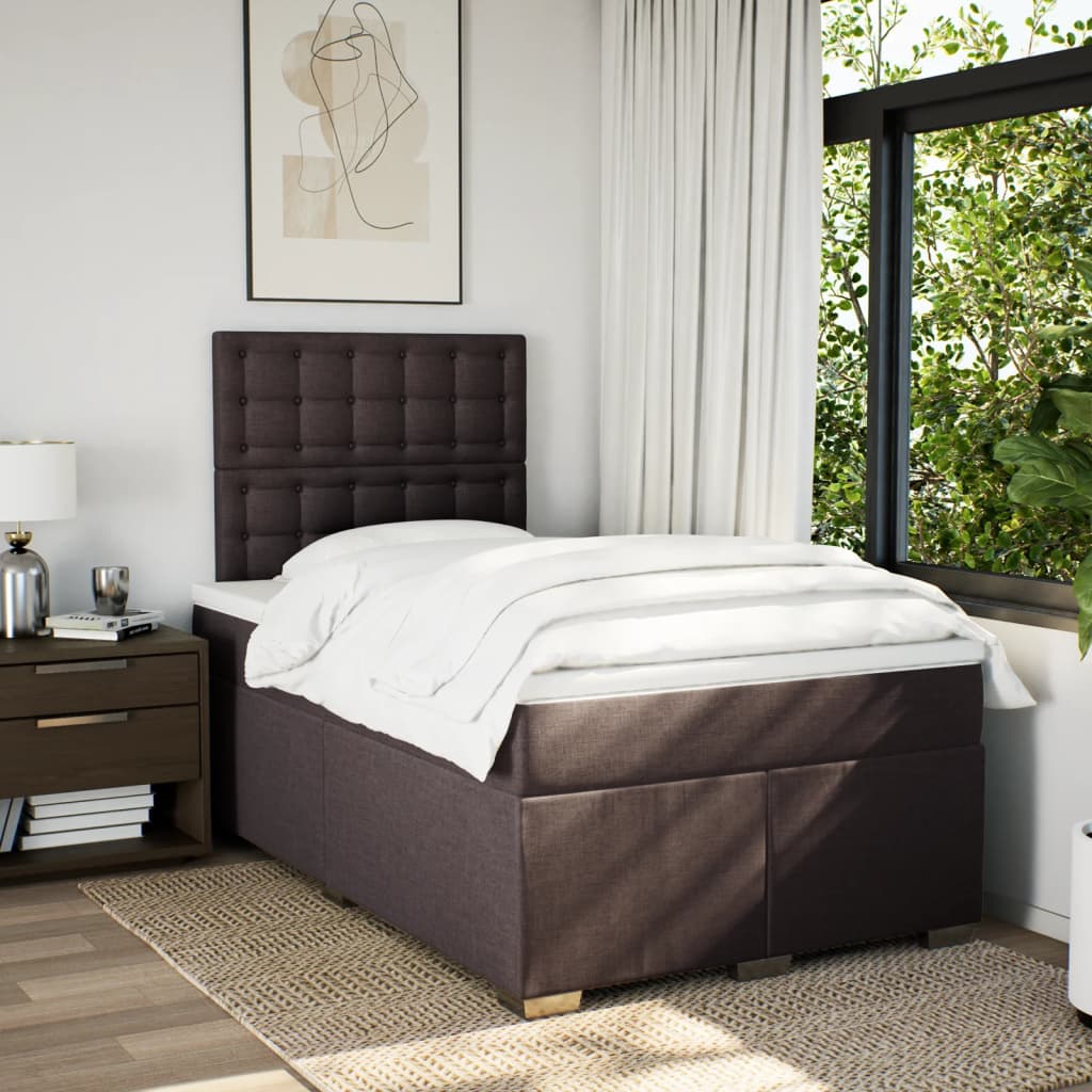 Sommier à lattes de lit et matelas marron foncé 120x190cm tissu - XIOS