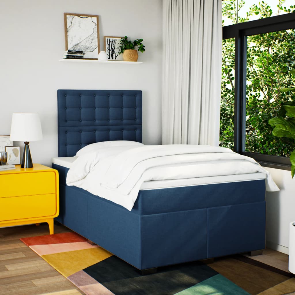 Sommier à lattes de lit avec matelas bleu 120x190 cm tissu - XIOS