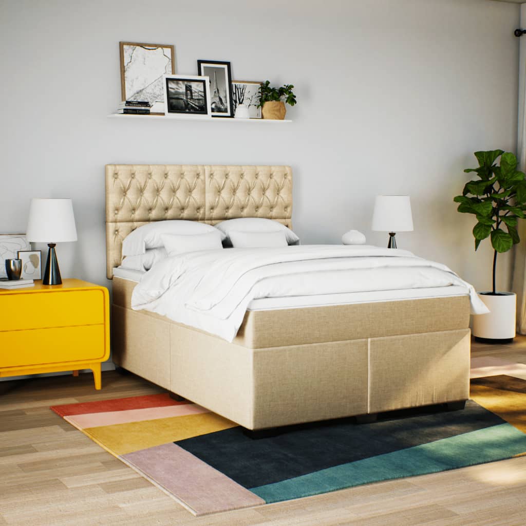 Sommier à lattes de lit avec matelas Crème 140x200 cm Tissu - XIOS