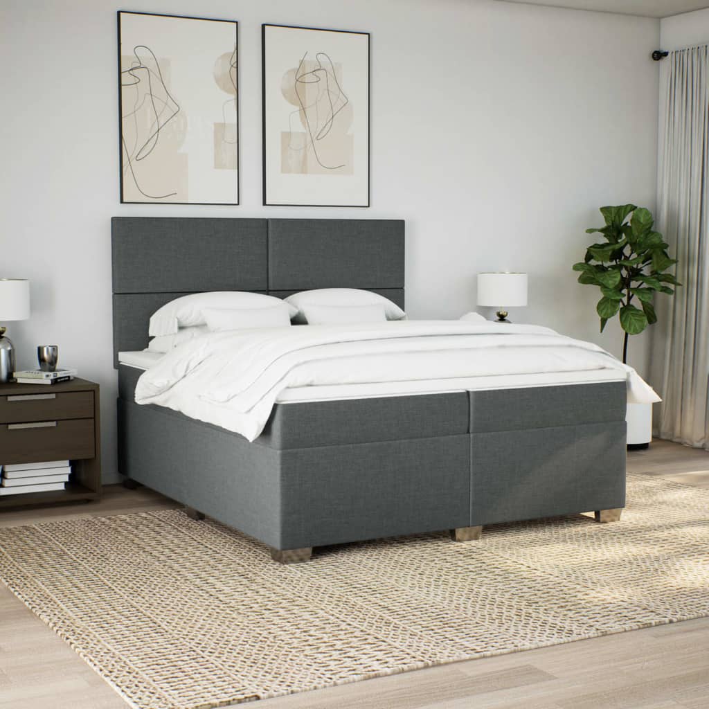 Sommier à lattes de lit avec matelas Gris foncé 200x200cm Tissu - XIOS
