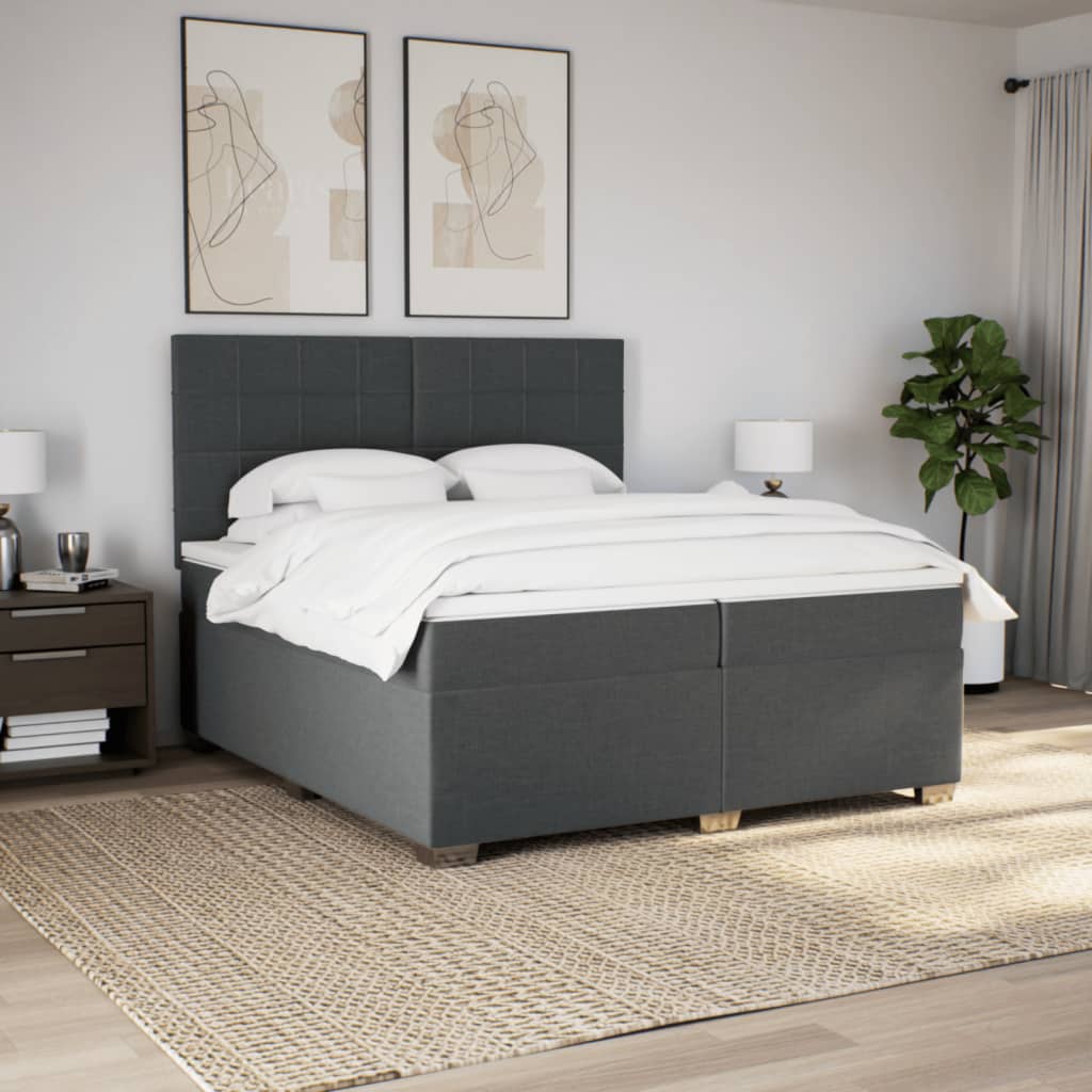 Sommier à lattes de lit avec matelas Gris foncé 200x200cm Tissu - XIOS