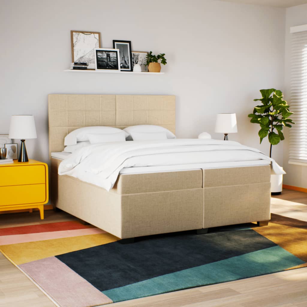 Sommier à lattes de lit avec matelas Crème 200x200 cm Tissu - XIOS