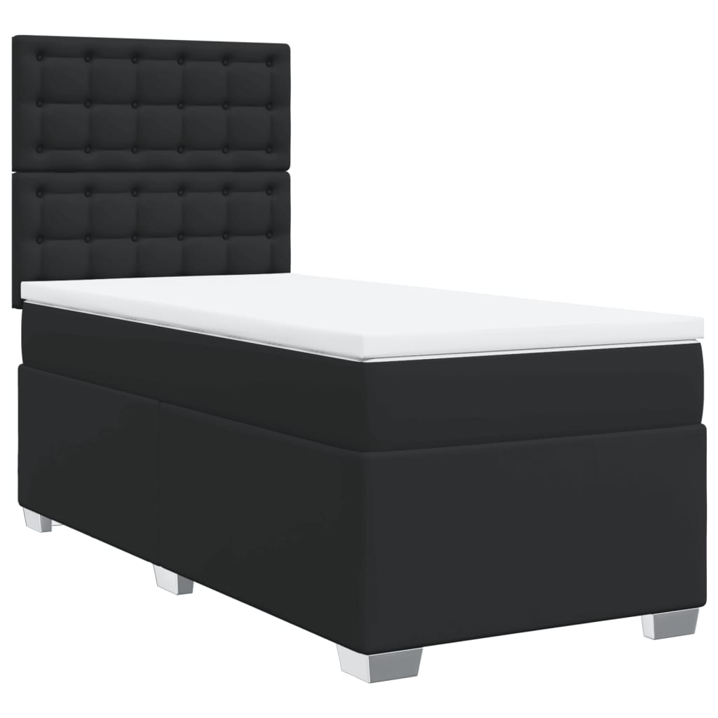 Sommier à lattes de lit avec matelas noir 90x190 cm similicuir - XIOS