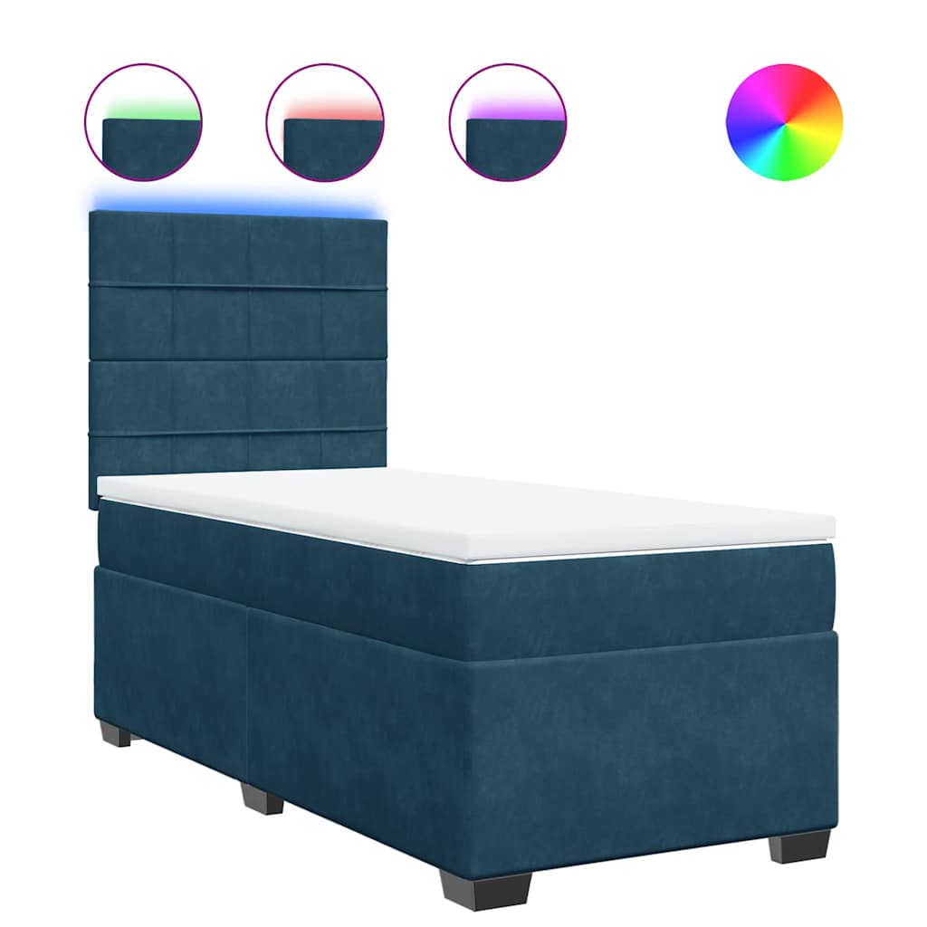 Sommier à lattes de lit avec matelas bleu 90x190 cm velours - XIOS