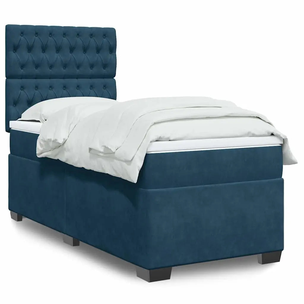Sommier à lattes de lit avec matelas bleu 90x190 cm velours - XIOS