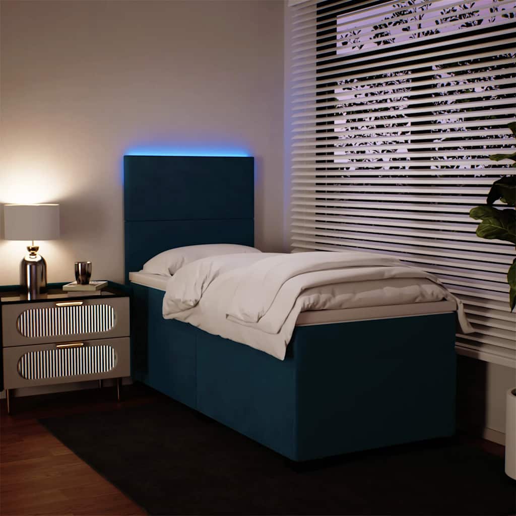Sommier à lattes de lit avec matelas bleu 90x200 cm velours - XIOS
