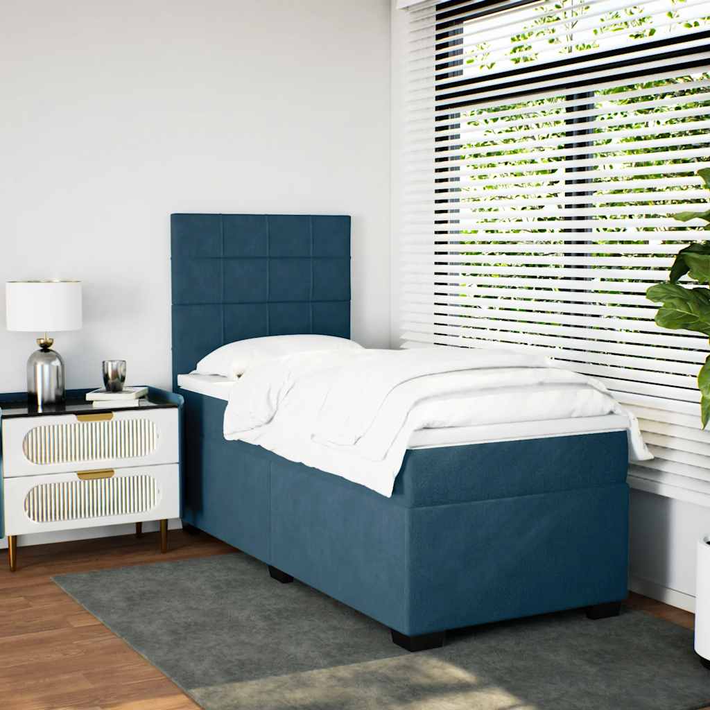 Sommier à lattes de lit avec matelas bleu 90x200 cm velours - XIOS