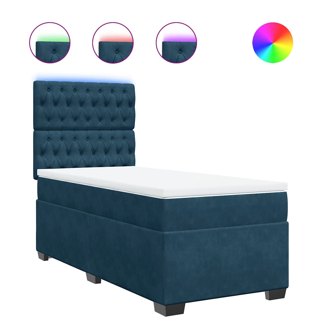 Sommier à lattes de lit avec matelas bleu 90x200 cm velours