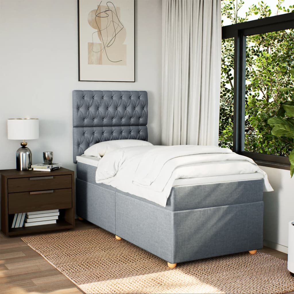 Sommier à lattes de lit et matelas Gris clair 90x190 cm Tissu - XIOS