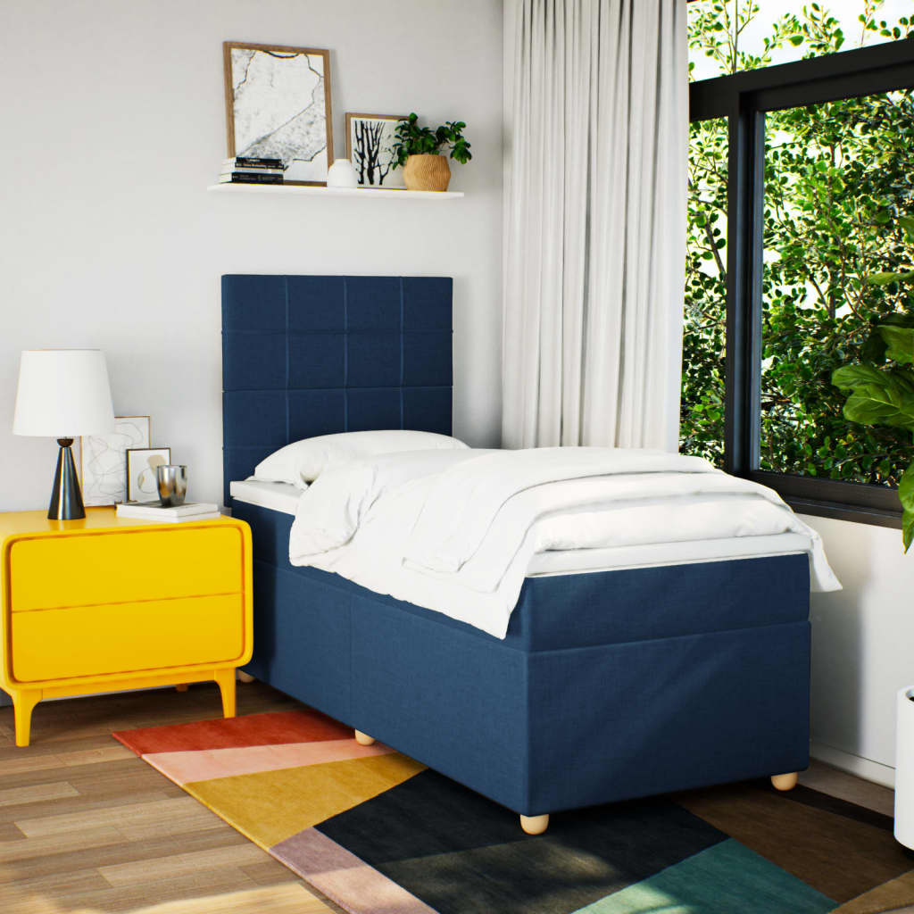 Sommier à lattes de lit avec matelas Bleu 100x200 cm Tissu - XIOS