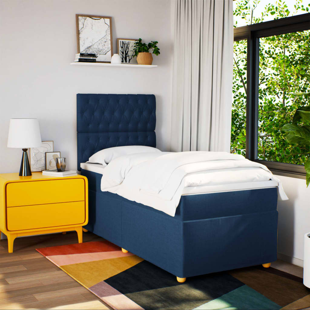 Sommier à lattes de lit avec matelas Bleu 100x200 cm Tissu - XIOS