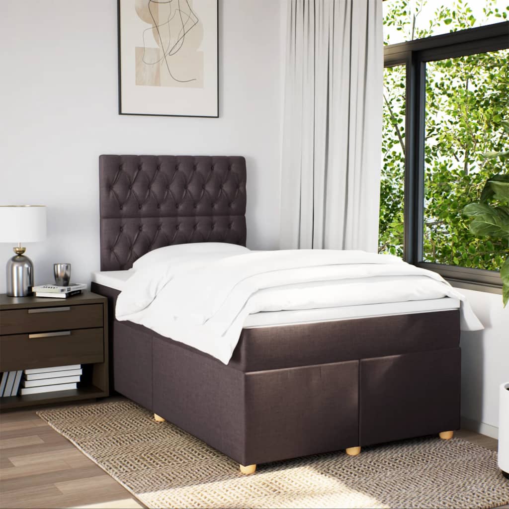 Sommier à lattes de lit et matelas marron foncé 120x190cm tissu - XIOS