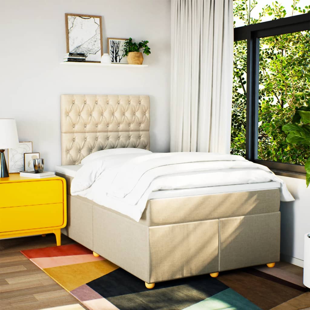 Sommier à lattes de lit avec matelas crème 120x190 cm tissu - XIOS