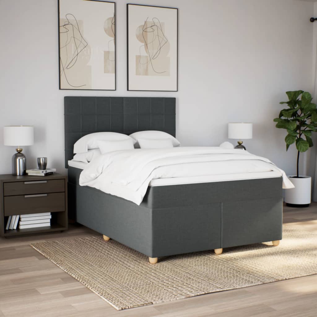 Sommier à lattes de lit avec matelas Gris foncé 140x190cm Tissu - XIOS