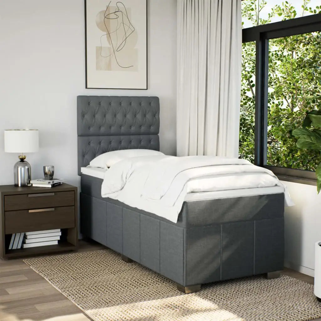Sommier à lattes de lit avec matelas Gris foncé 90x200 cm Tissu - XIOS