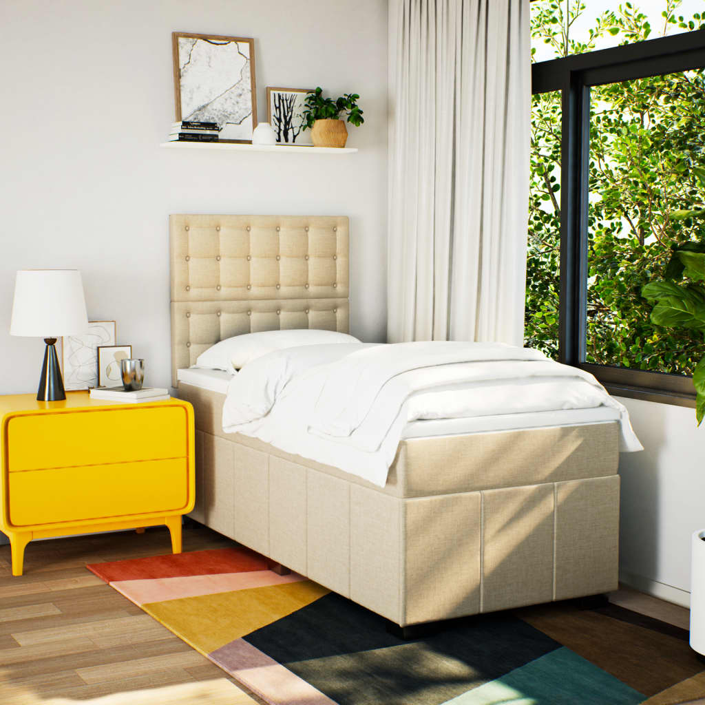 Sommier à lattes de lit avec matelas Crème 90x200 cm Tissu - XIOS