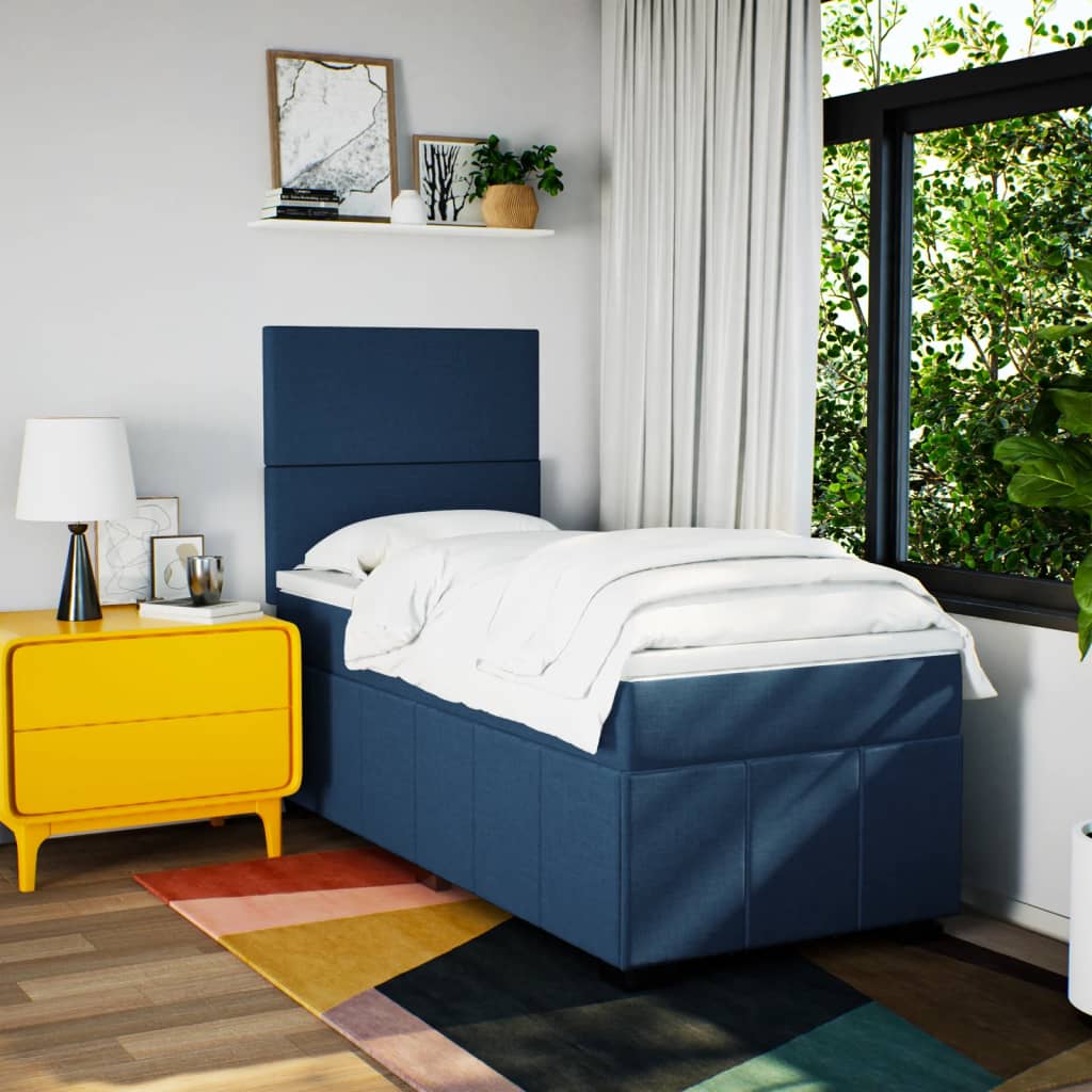 Sommier à lattes de lit avec matelas Bleu 100x200 cm Tissu - XIOS
