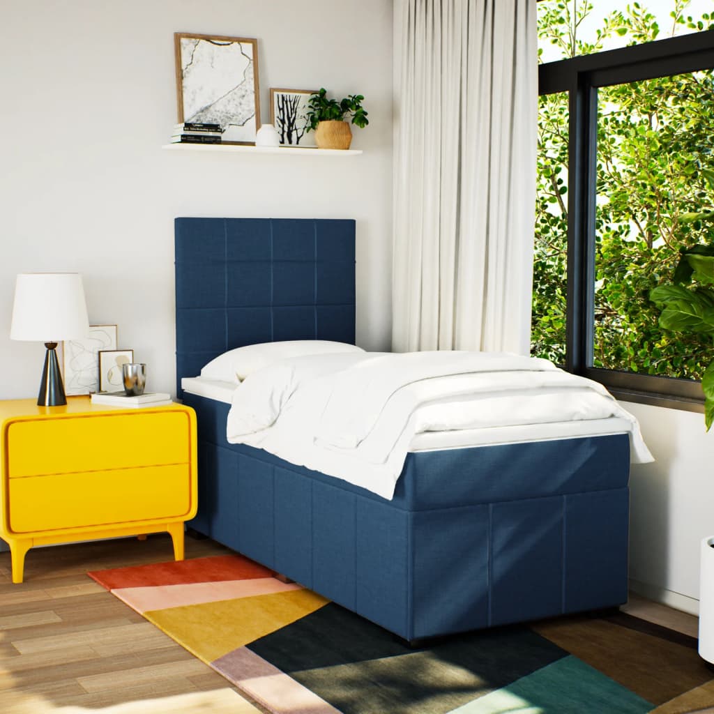 Sommier à lattes de lit avec matelas Bleu 100x200 cm Tissu - XIOS