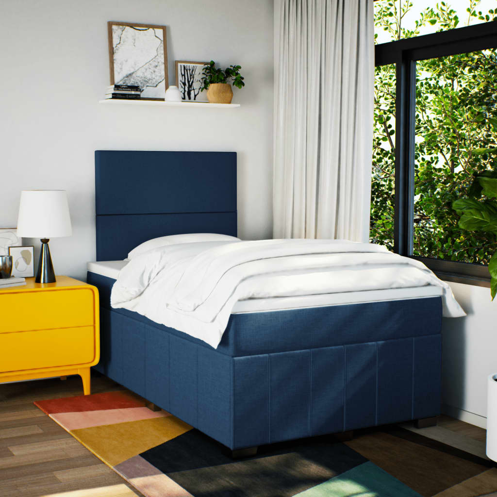 Sommier à lattes de lit avec matelas bleu 120x190 cm tissu - XIOS