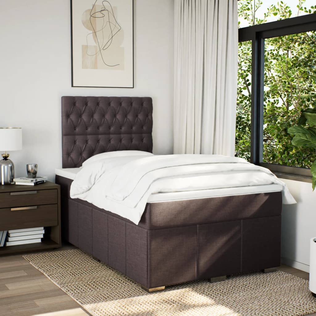 Sommier à lattes de lit et matelas marron foncé 120x190cm tissu - XIOS