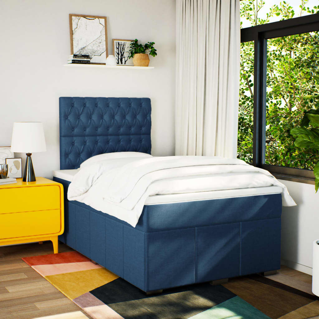 Sommier à lattes de lit avec matelas bleu 120x190 cm tissu - XIOS