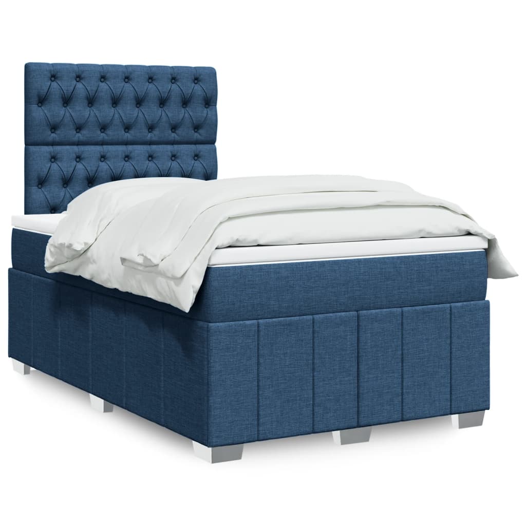 Sommier à lattes de lit avec matelas bleu 120x190 cm tissu - XIOS