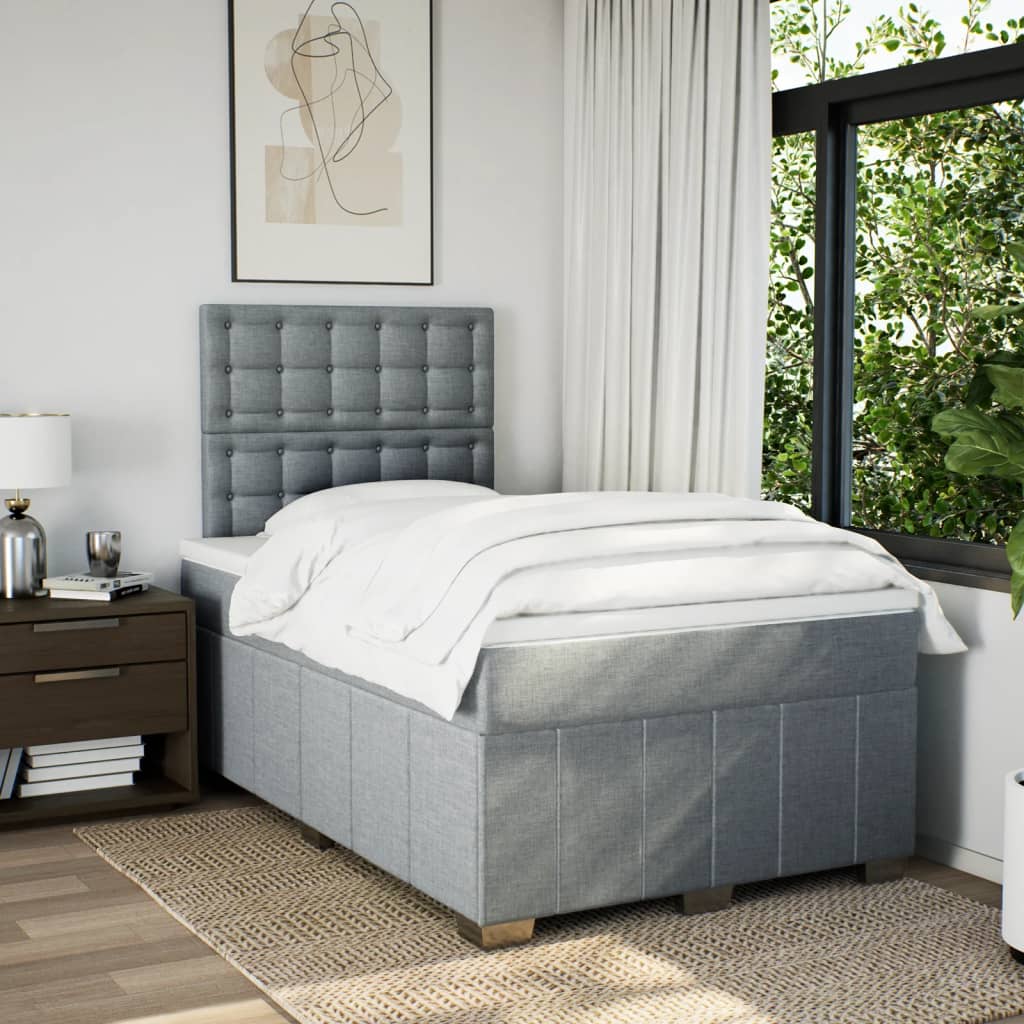 Sommier à lattes de lit et matelas gris clair 120x190 cm tissu - XIOS