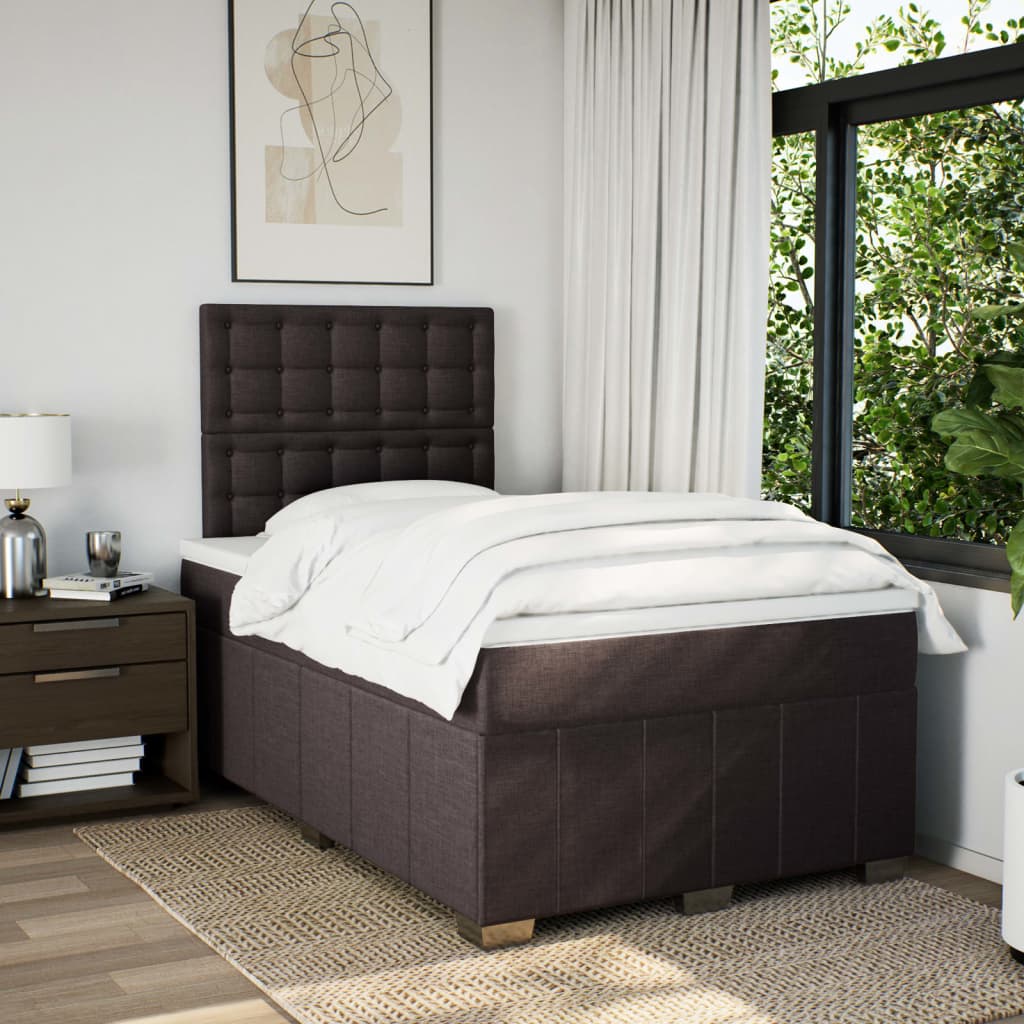 Sommier à lattes de lit et matelas marron foncé 120x190cm tissu - XIOS