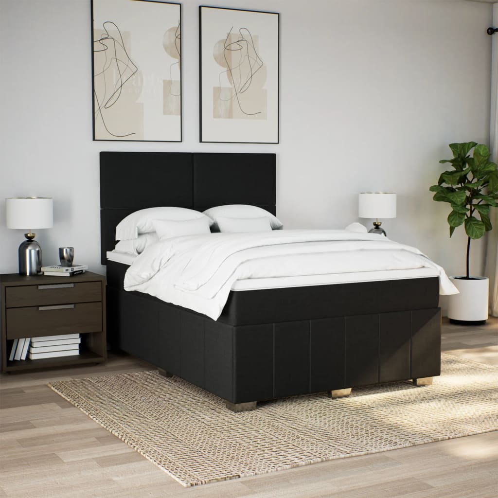 Sommier à lattes de lit avec matelas Noir 140x190 cm Tissu - XIOS