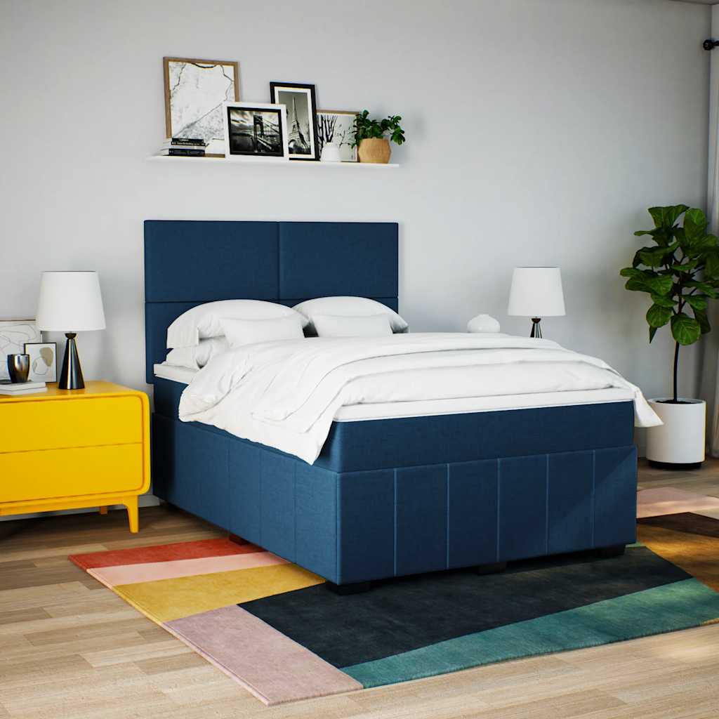 Sommier à lattes de lit avec matelas Bleu 140x190 cm Tissu - XIOS