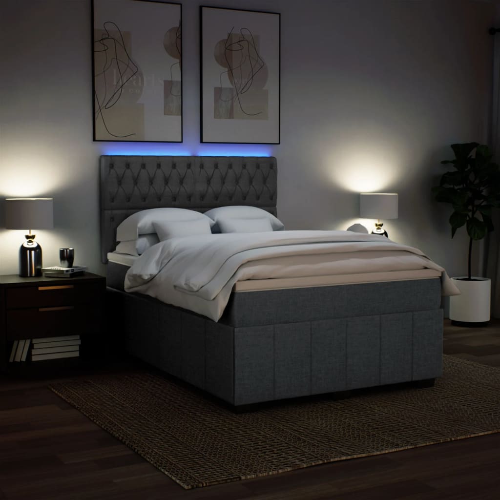 Sommier à lattes de lit avec matelas Gris foncé 140x190cm Tissu - XIOS
