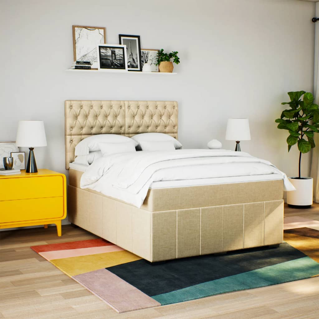 Sommier à lattes de lit avec matelas Crème 140x190 cm Tissu - XIOS