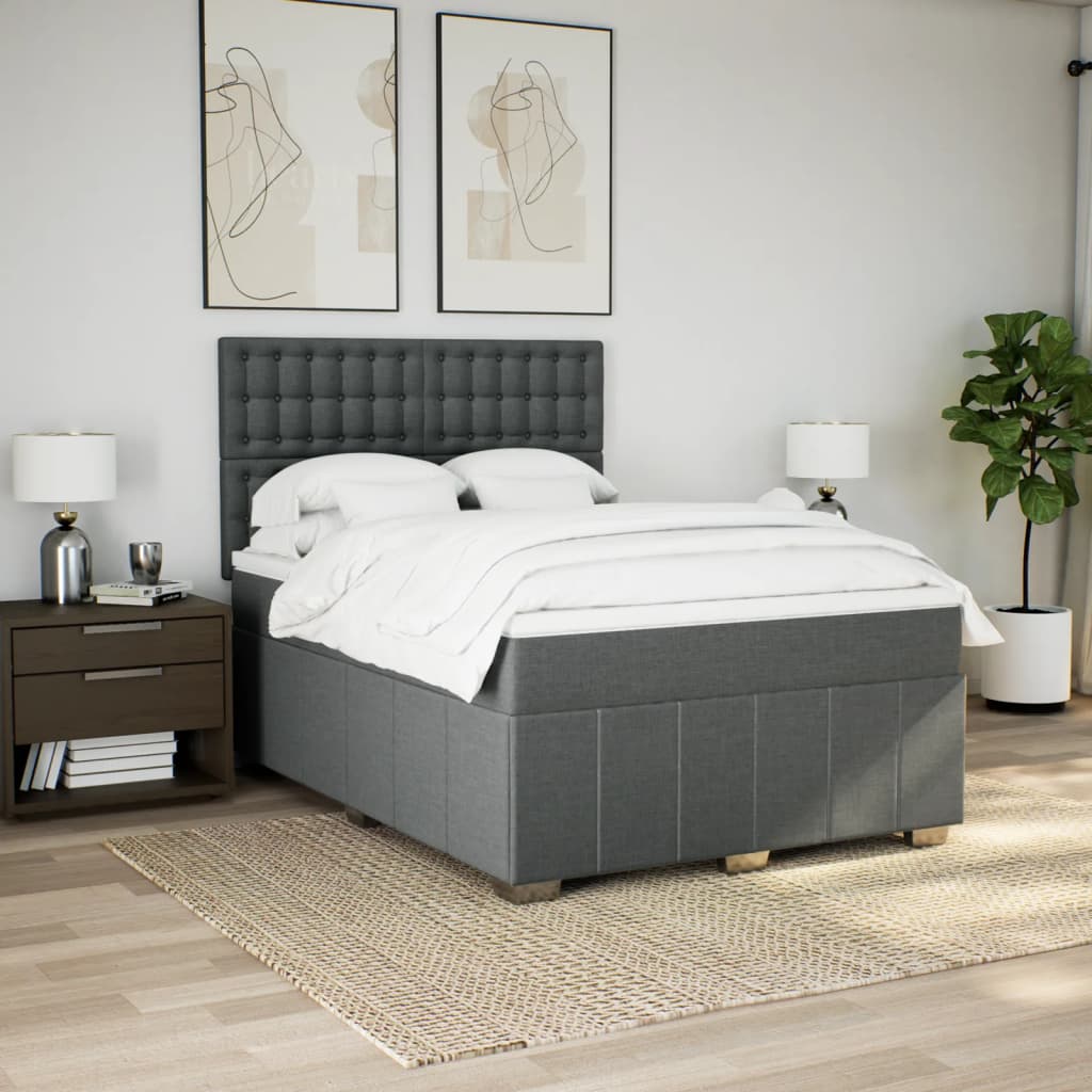 Sommier à lattes de lit avec matelas Gris foncé 140x190cm Tissu - XIOS