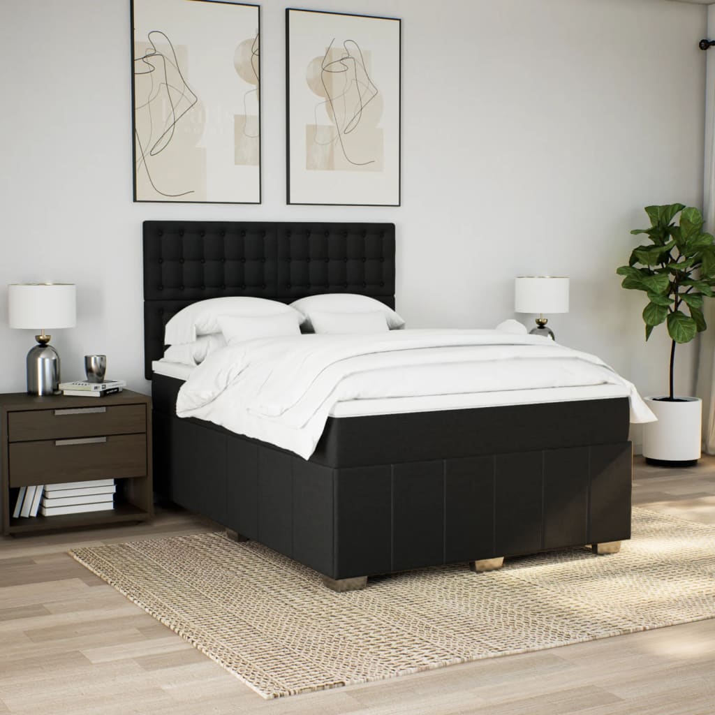 Sommier à lattes de lit avec matelas Noir 140x190 cm Tissu - XIOS