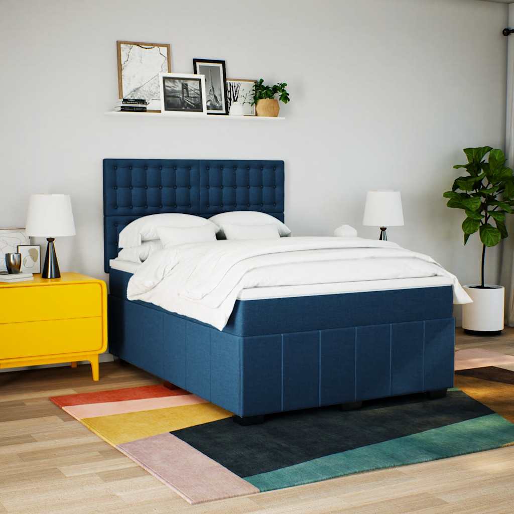 Sommier à lattes de lit avec matelas Bleu 140x190 cm Tissu - XIOS