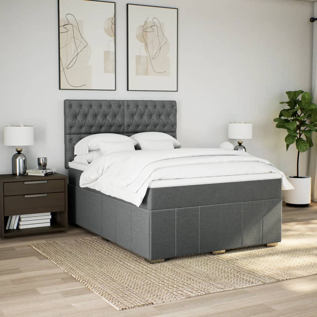 Sommier à lattes de lit avec matelas Gris foncé 140x200cm Tissu - XIOS