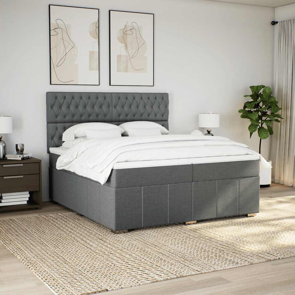 Sommier à lattes de lit avec matelas Gris foncé 200x200cm Tissu - XIOS