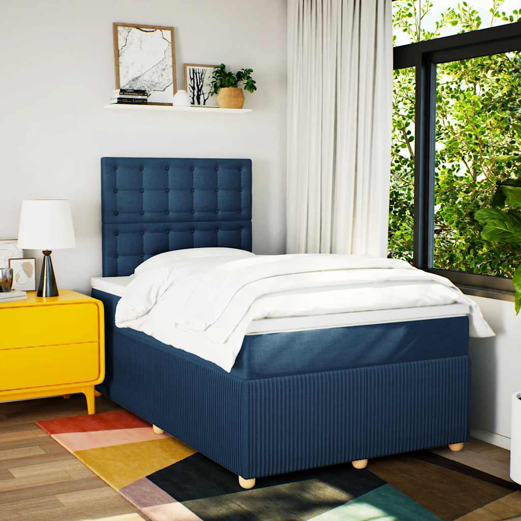Sommier à lattes de lit avec matelas bleu 120x190 cm tissu - XIOS