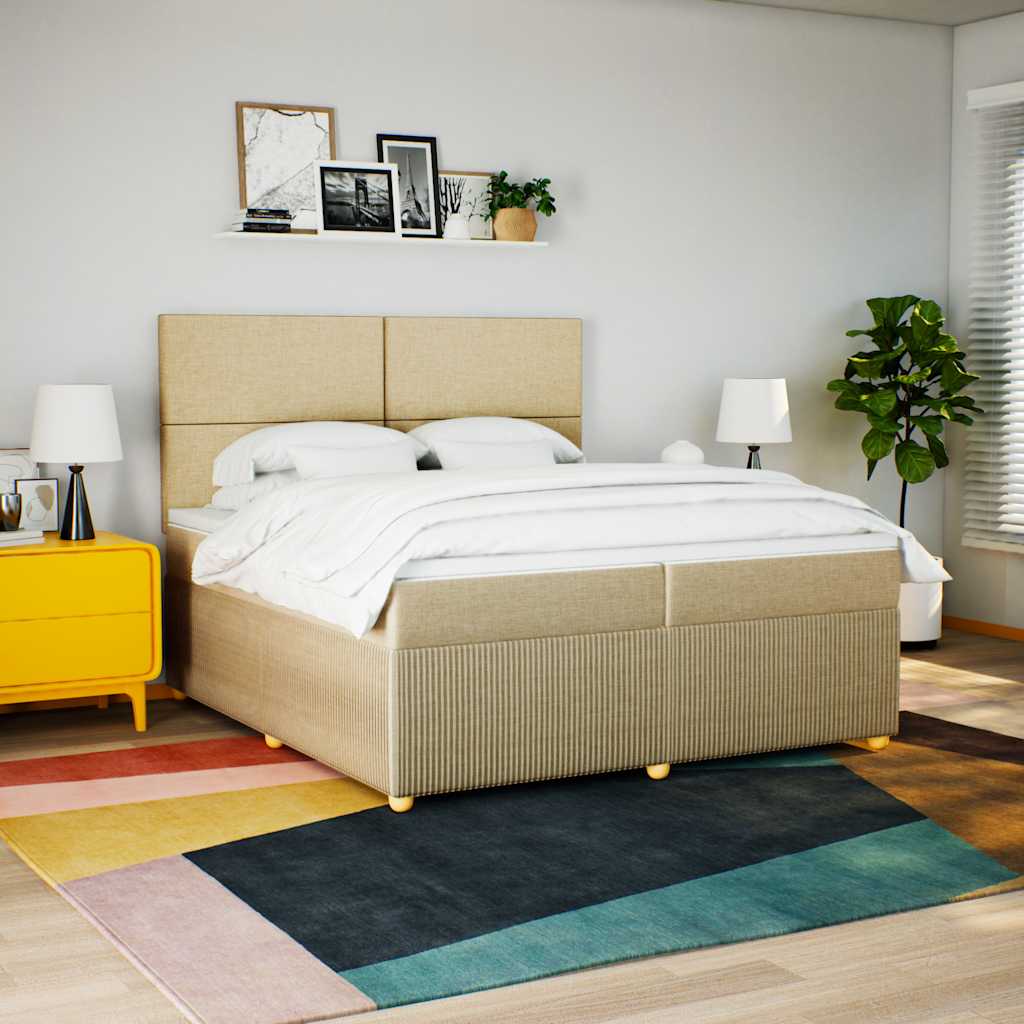 Sommier à lattes de lit avec matelas Crème 200x200 cm Tissu - XIOS
