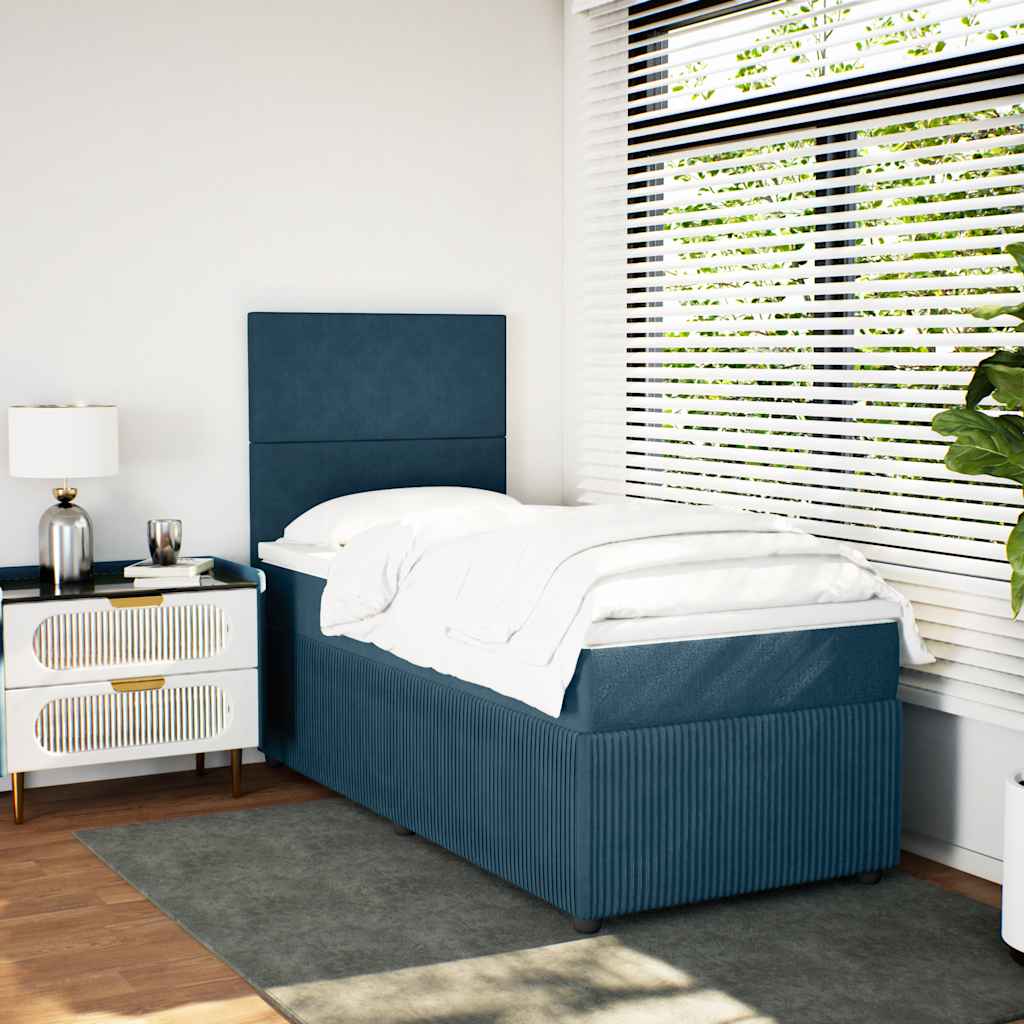 Sommier à lattes de lit avec matelas bleu 90x190 cm velours - XIOS