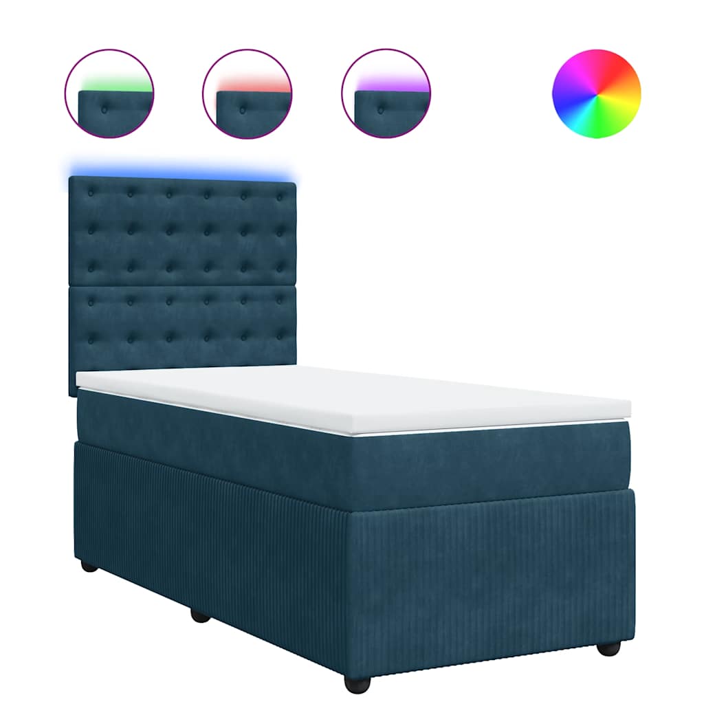 Sommier à lattes de lit avec matelas bleu 90x190 cm velours - XIOS