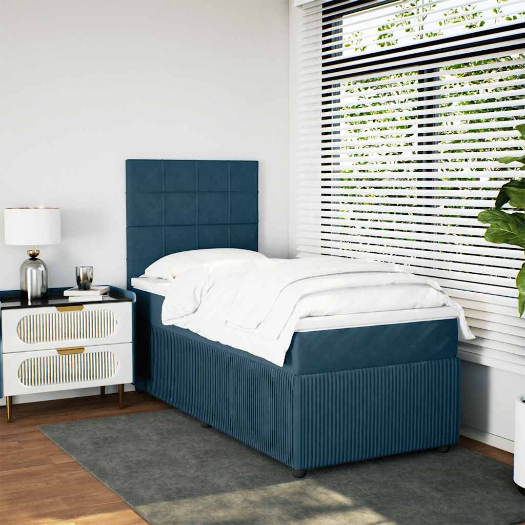 Sommier à lattes de lit avec matelas bleu 90x200 cm velours - XIOS