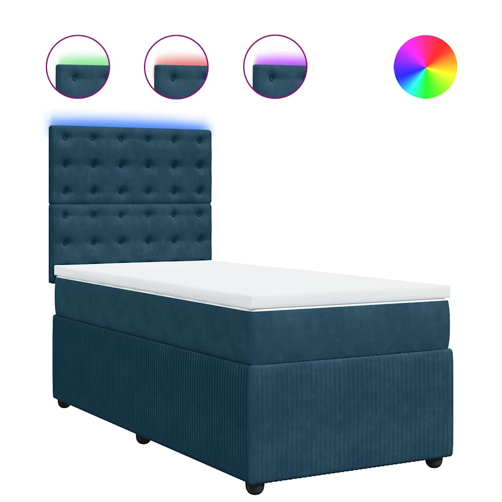 Sommier à lattes de lit avec matelas bleu 90x200 cm velours - XIOS