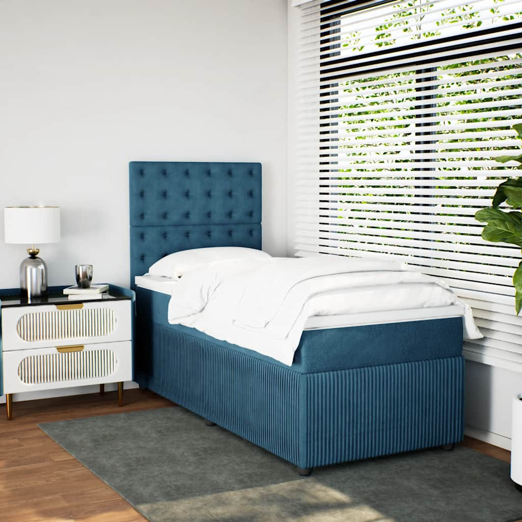 Sommier à lattes de lit avec matelas bleu 90x200 cm velours - XIOS